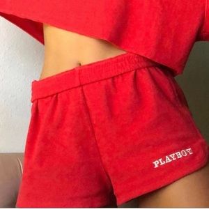 Playboy X Pacsun red terry cloth shorts